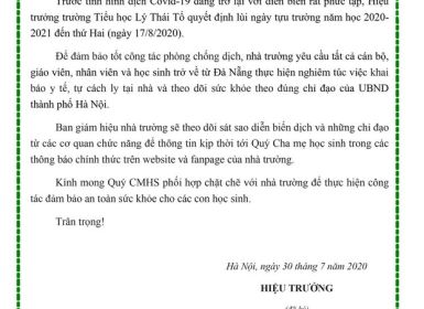 Thông báo khẩn về ngày tựu trường năm học 2020-2021