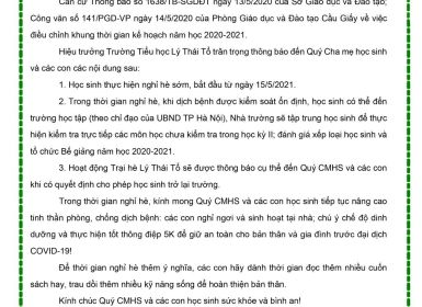 THÔNG BÁO VỀ VIỆC ĐIỀU CHỈNH KHUNG THỜI GIAN KẾ HOẠCH NĂM HỌC 2020-2021